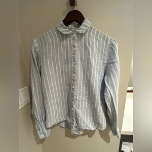 XS Reformation Linen Blue Pinstripe Button Up top Good used condition
